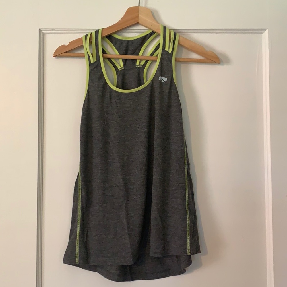 Gray athletic tank w/ neon yellow trim